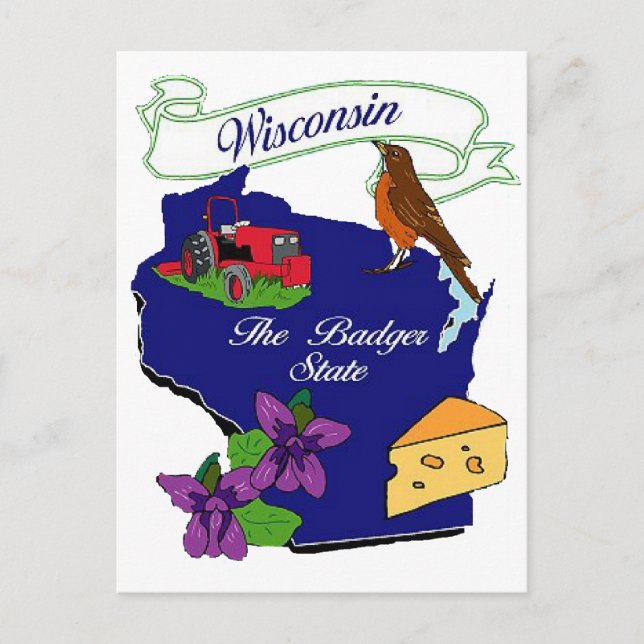 Cartão Postal Estado de Wisconsin (Frente)