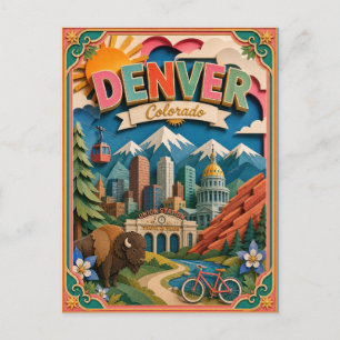 Cartão Postal Estados de PopCut Denver Colorado Arte de Papel