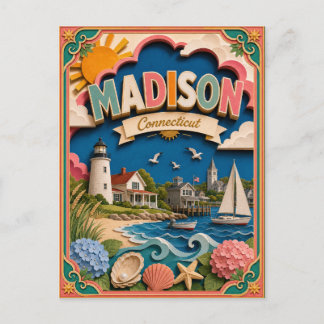 Cartão Postal Estados de PopCut Madison Connecticut Arte de Pape