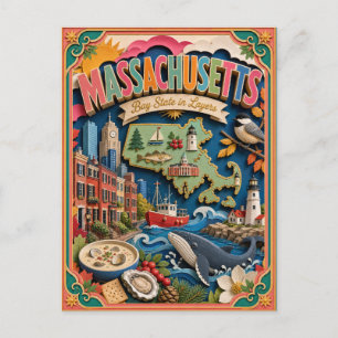 Cartão Postal Estados de PopCut Massachusetts Arte em papel 3D C