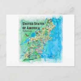 Cartão Postal Estados do Nordeste dos EUA - Mapa Postvard - Nova