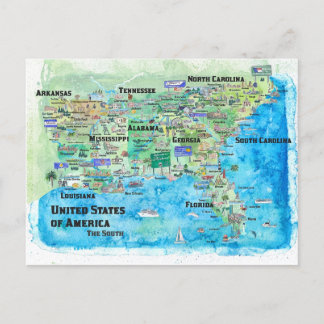 Cartão Postal Estados do Sul dos EUA - Mapa Viagem da Flórida Lo