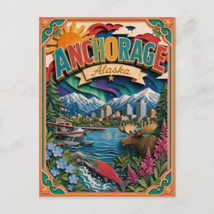 Cartão Postal Estados PopCut Anchorage Alasca Arte em Papel
