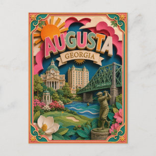 Cartão Postal Estados PopCut Augusta Geórgia Arte de Papel