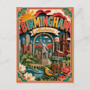 Cartão Postal Estados PopCut Birmingham Alabama Arte de Papel