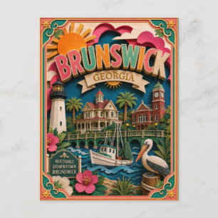 Cartão Postal Estados PopCut Brunswick Geórgia Arte de Papel