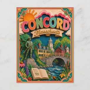 Cartão Postal Estados PopCut Concord Massachusetts Arte em Papel