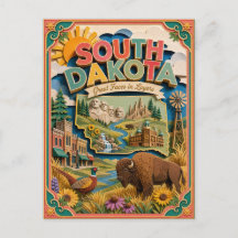 Estados PopCut Dakota do Sul Colorida Arte em Pape