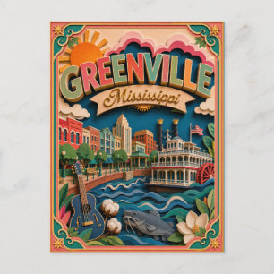 Cartão Postal Estados PopCut Greenville Mississippi Arte em Pape