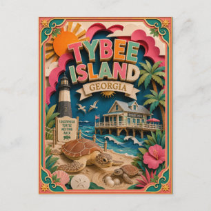 Cartão Postal Estados PopCut Ilha Tybee Geórgia Arte de Papel