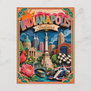 Cartão Postal Estados PopCut Indianapolis Indiana Arte em Papel