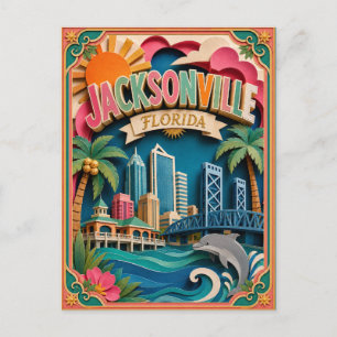 Cartão Postal Estados PopCut Jacksonville Flórida Arte de Papel