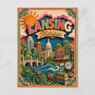 Cartão Postal Estados PopCut Lansing Michigan Arte em Papel