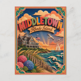 Cartão Postal Estados PopCut Middletown Rhode Island Arte em Pap