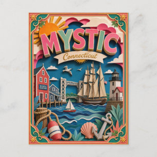 Cartão Postal Estados PopCut Místico Connecticut Arte de Papel