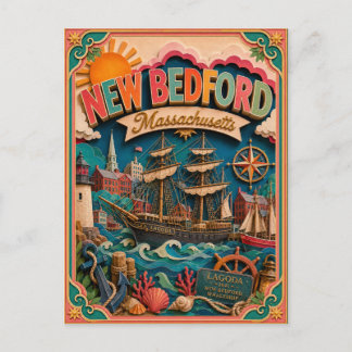 Cartão Postal Estados PopCut New Bedford Massachusetts Arte em P