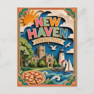 Cartão Postal Estados PopCut New Haven Connecticut Arte de Papel