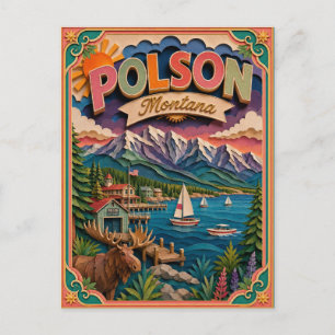 Cartão Postal Estados PopCut Polson Montana Arte em Papel
