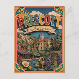 Cartão Postal Estados PopCut Prescott Arizona Arte de Papel