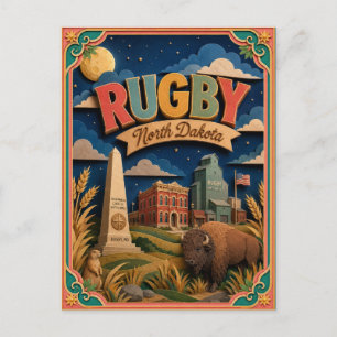 Cartão Postal Estados PopCut Rugby Dakota do Norte Arte em Papel