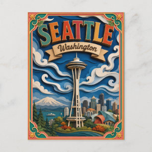 Cartão Postal Estados PopCut Seattle Washington Arte em Papel