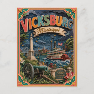 Cartão Postal Estados PopCut Vicksburg Mississippi Arte em Papel