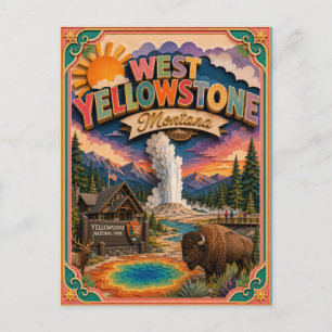 Cartão Postal Estados PopCut West Yellowstone Montana Arte em Pa