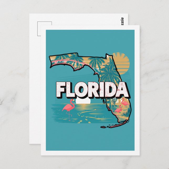 Cartão Postal Estados Unidos da Florida Retro Viagem Design Icon (Frente/Verso)