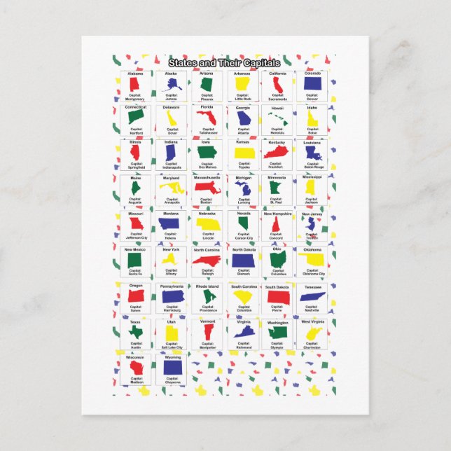 Cartão Postal Estados Unidos e Capitais Coloridos (Frente)