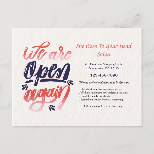 Cartão Postal Estamos Abertos Novamente Cartão-Postal (Frente)