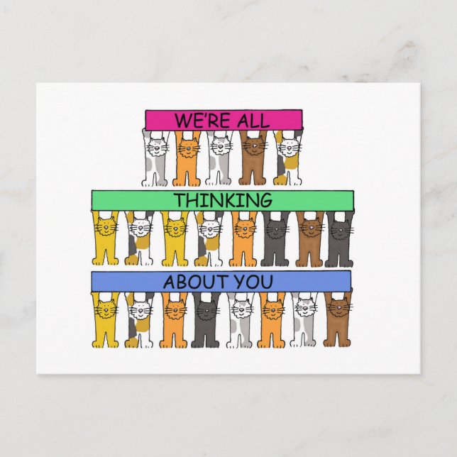 Cartão Postal Estamos todos pensando em vocês, gatos de desenho (Frente)