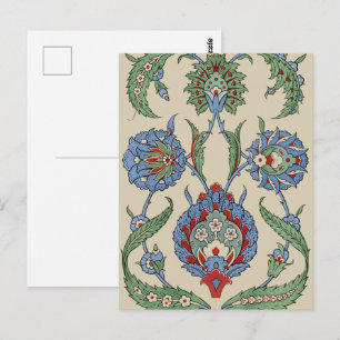 Cartão Postal Estampa de Arte Floral Geométrica Azul Vermelho Ár