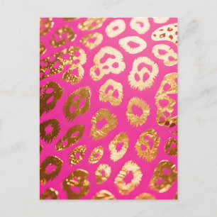 Cartão Postal Estampa de Leopardo Dourado Rosa Quente Glam
