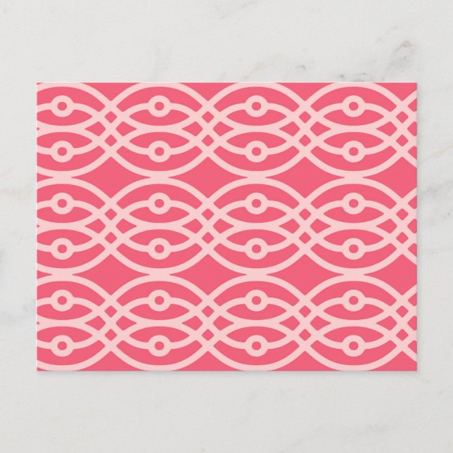Cartão Postal Estampa de quimono, rosa coral profundo (Frente)