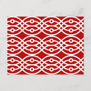 Cartão Postal Estampa de quimono, vermelho escuro e branco