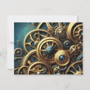 Cartão Postal Estampunk Clockwork Dourado e Teal