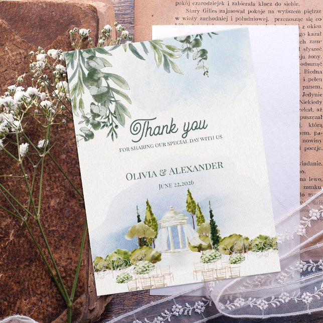 Cartão Postal Estate Garden Pavilion Wedding Thank You (Estate Garden Pavilion Wedding Thank You Card | Watercolor Garden Venue Wedding Thank You)