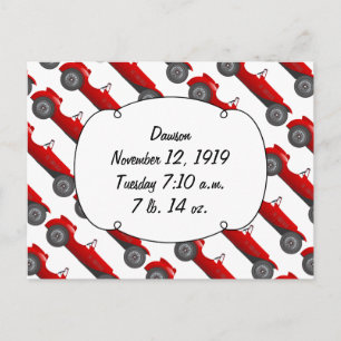 Cartão Postal Estatísticas Personalizadas de Bebê Menino com Car
