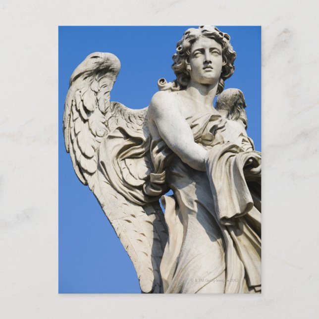 Cartão Postal Estátua Angel, Ponte Sant'Angelo, Roma, Itália (Frente)