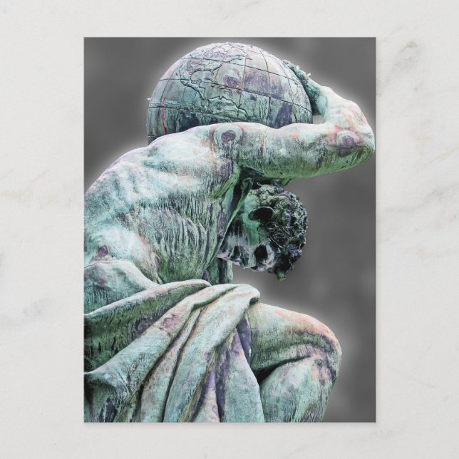 Cartão Postal Estátua Bismarck, Berlim, Atlas Deus Grego, Cinza  (Frente)