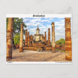 Cartão Postal estátua Buda, Wat Mahatha, Sukhothai
