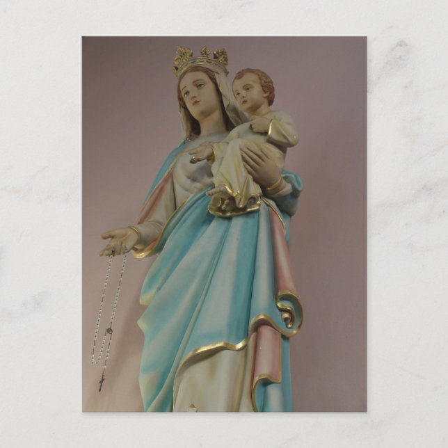 Cartão Postal Estátua da Igreja Católica de Mary e Baby Jesus (Frente)