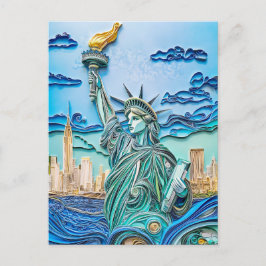 Cartão Postal Estátua da Liberdade ao pôr do sol em Quilling