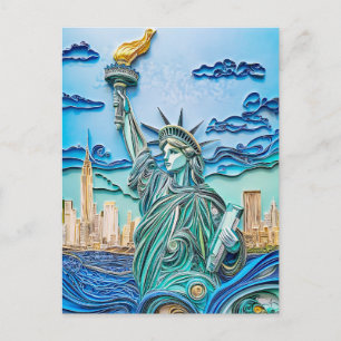 Cartão Postal Estátua da Liberdade ao pôr do sol em Quilling