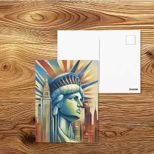 Cartão Postal Estátua da Liberdade Art Déco Silhueta da Cidade d