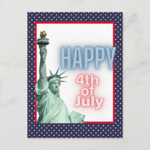 Cartão Postal Estátua da Liberdade de Neon Azul 4 de Julho