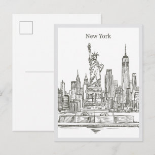 Cartão Postal Estátua da Liberdade desenhada à mão Marco de Nova