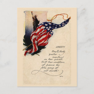 Cartão Postal Estátua da Liberdade Vintage e a Bandeira American
