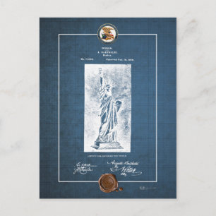Cartão Postal Estátua da Liberty Vintage Patent Blueprint