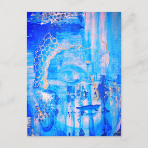 Cartão Postal Estátua de Cabeça de Buda Azul Espiritual Arte Abs